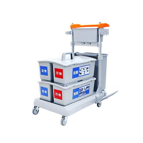 帶剎車靈動型平推系統(tǒng)清潔車 配垃圾桶、2個含標貼雙格桶 JDB G223